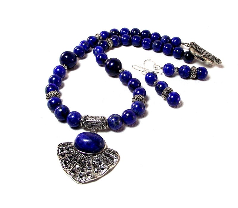 Lapis Lazuli Necklace and Earring Set -- The Egyptian Song