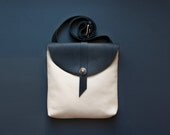 LEATHER SATCHEL. Pastel and Black Leather Shoulder Bag. Cross Body Purse.
