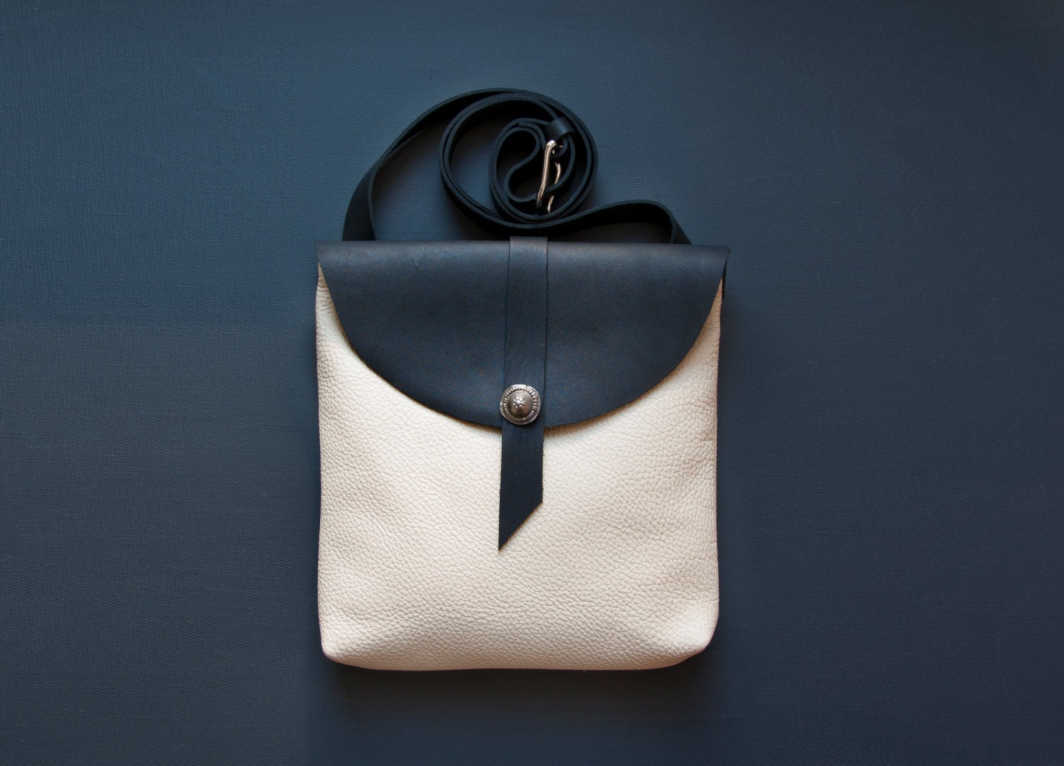 LEATHER SATCHEL. Pastel and Black Leather Shoulder Bag. Cross Body Purse.