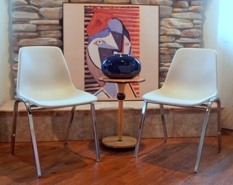 Mid Century Modern Eames Style Molded Plastic Side Chair Stacking Base H Circa 1960 Off White Chrome by Hon Retro Furniture Chicago