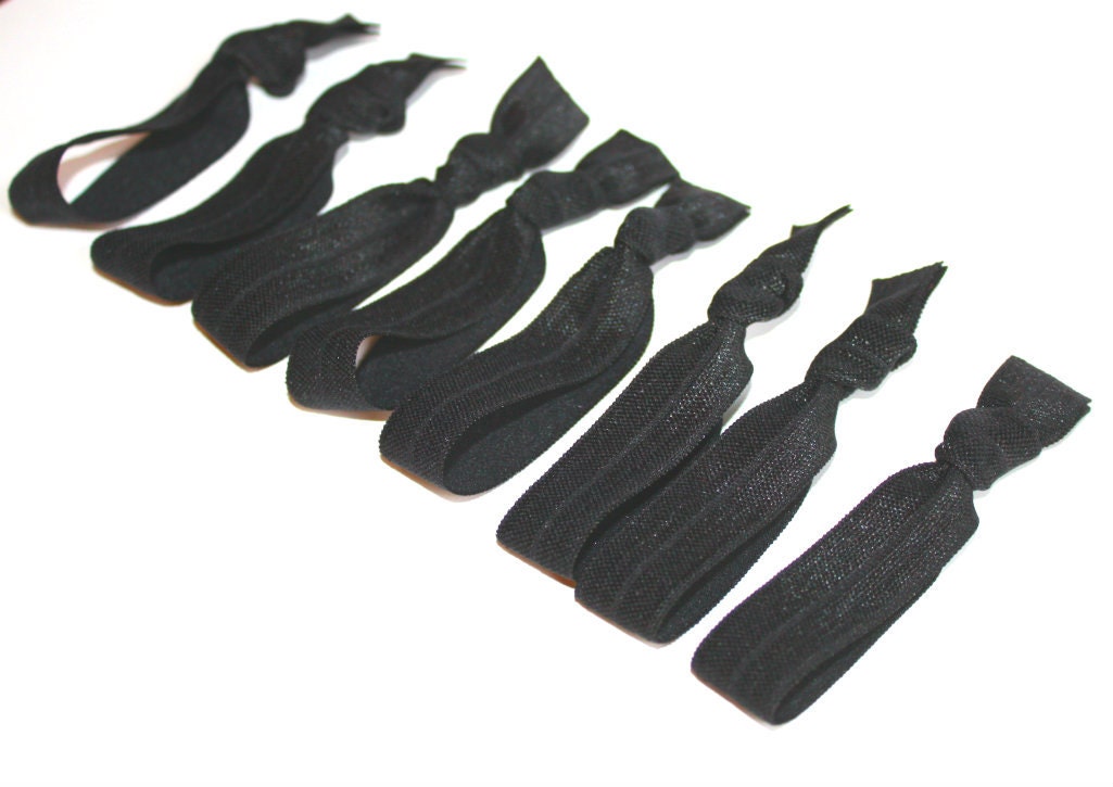 8 Black Emi Jay Like Fabric Hair Ties - Black Cloth Yoga Hair Tie Bracelet - Elastic Ribbon Hair Bands - Women's Workout Hair Accessories