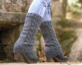 LEG WARMERS, KNIT, Grey Acrylic, Braided, Hand Knitted Leg Warmers, Winter Legwarmers, Spring, Available in Gray, Black, White, Cream, Brown