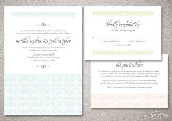 Vintage "Natalie" Custom Wedding Invitations Suite in Pastels - Art Deco Classic Ornate Invite - DIY Digital Printable or Printed Invitation