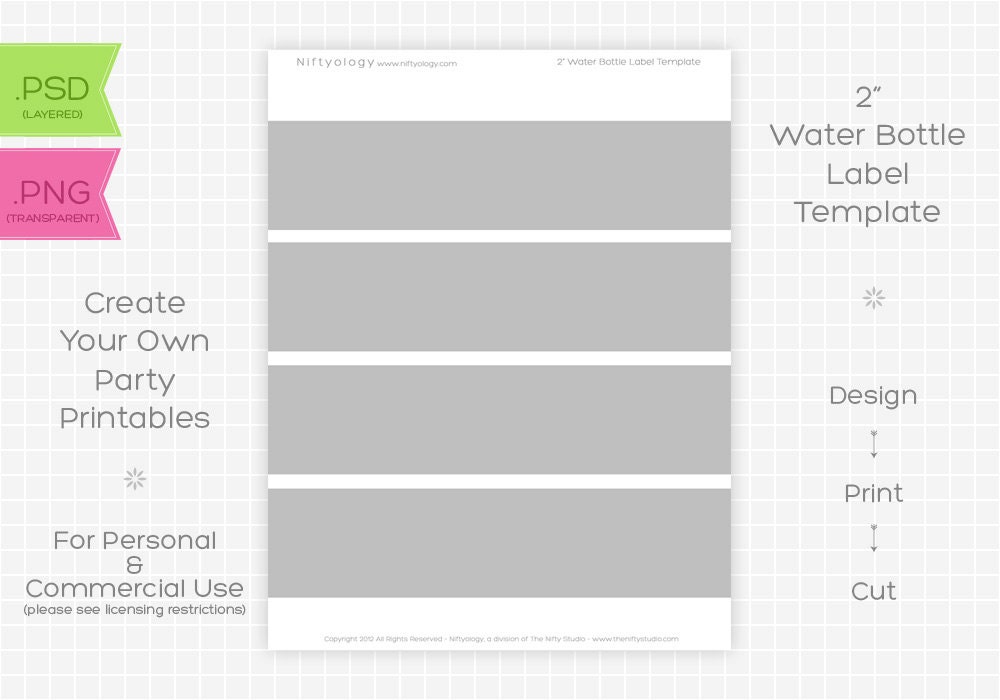 Water Bottle Label 2 inch Template - INSTANT DOWNLOAD - PRINTABLE - Make your own party printables