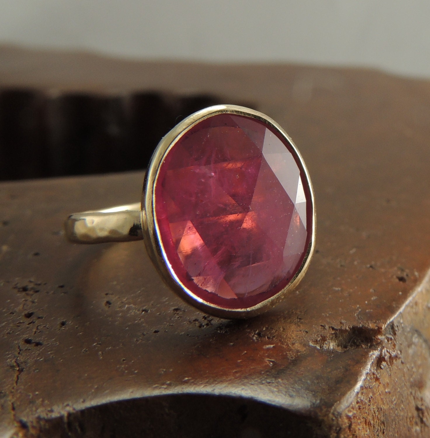 14K Gold Raspberry Sapphire Ring, Sapphire Ring Gold, Handmade Engagement Ring, Rose Cut Sapphire, 14k Gold, Eco Friendly