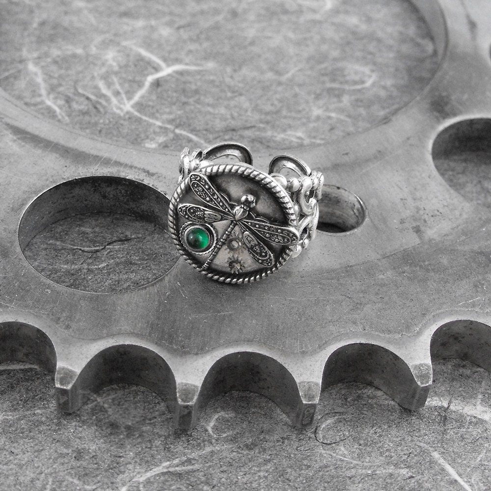 Dragonfly Filigree Adjustable Steampunk Ring - Little Mechanical Dragonfly by COGnitive Creations
