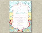 Baby Shower Girl Invitation Invite French Paisley Damask Turquoise Pink- Printable DIGITAL - by girls at play girlsatplay Il_170x135