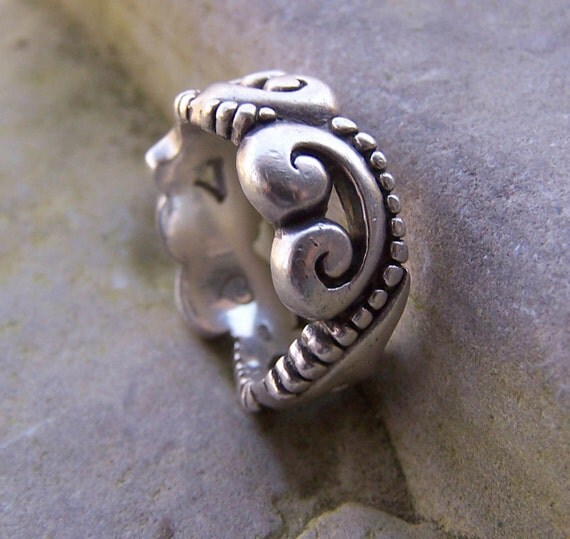 Vintage Brighton Silver Scroll Ring Waves Hearts Celtic Wedding Band ...