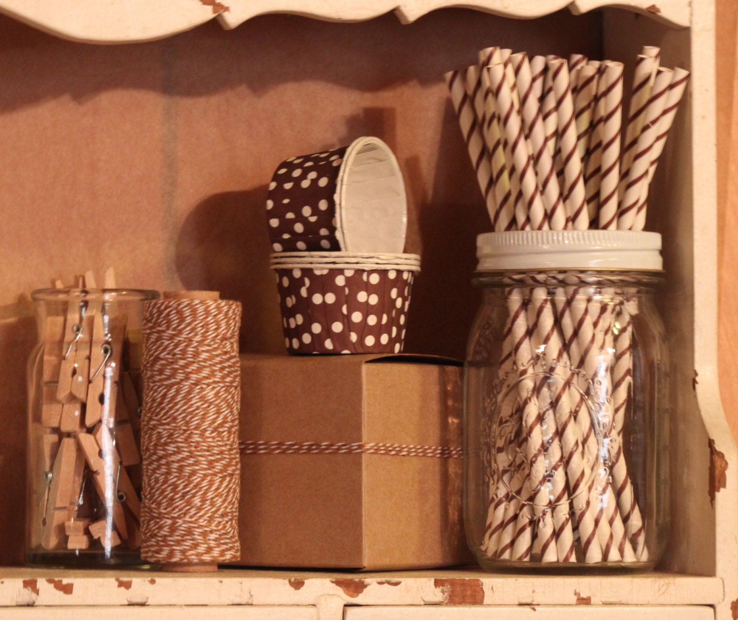 Chocolate Brown Party Pack -- Paper Straws, Favor Bags, Cupcake Cups, Bakers Twine Il_570xn