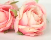 silk flowers - 5 Budding Vintage Inspired Shabby Chic Pink and Cream Cabbage Roses - simplyserra