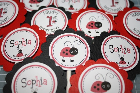 Little Ladybug Black Red Cupcake Toppers Il_570xn