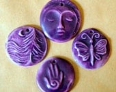 4 Handmade Porcelain Deep Purple Beads - Hamsa Bead - Butterfly Bead - Dragonfly Bead - beadfreaky