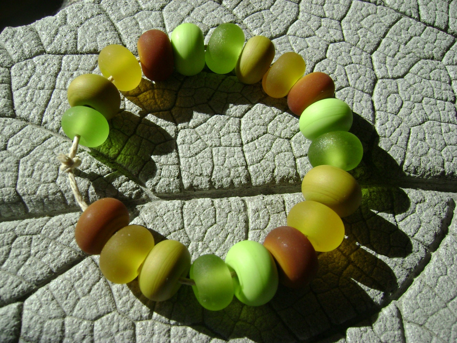 Etched SPACERS Lampwork Beads by Cherie Sra R114 Greens and Golds