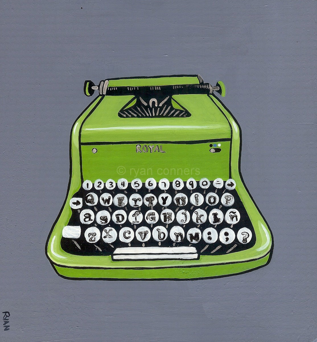 Lime Green Vintage Typewriter Original Folk Art by KilkennycatArt