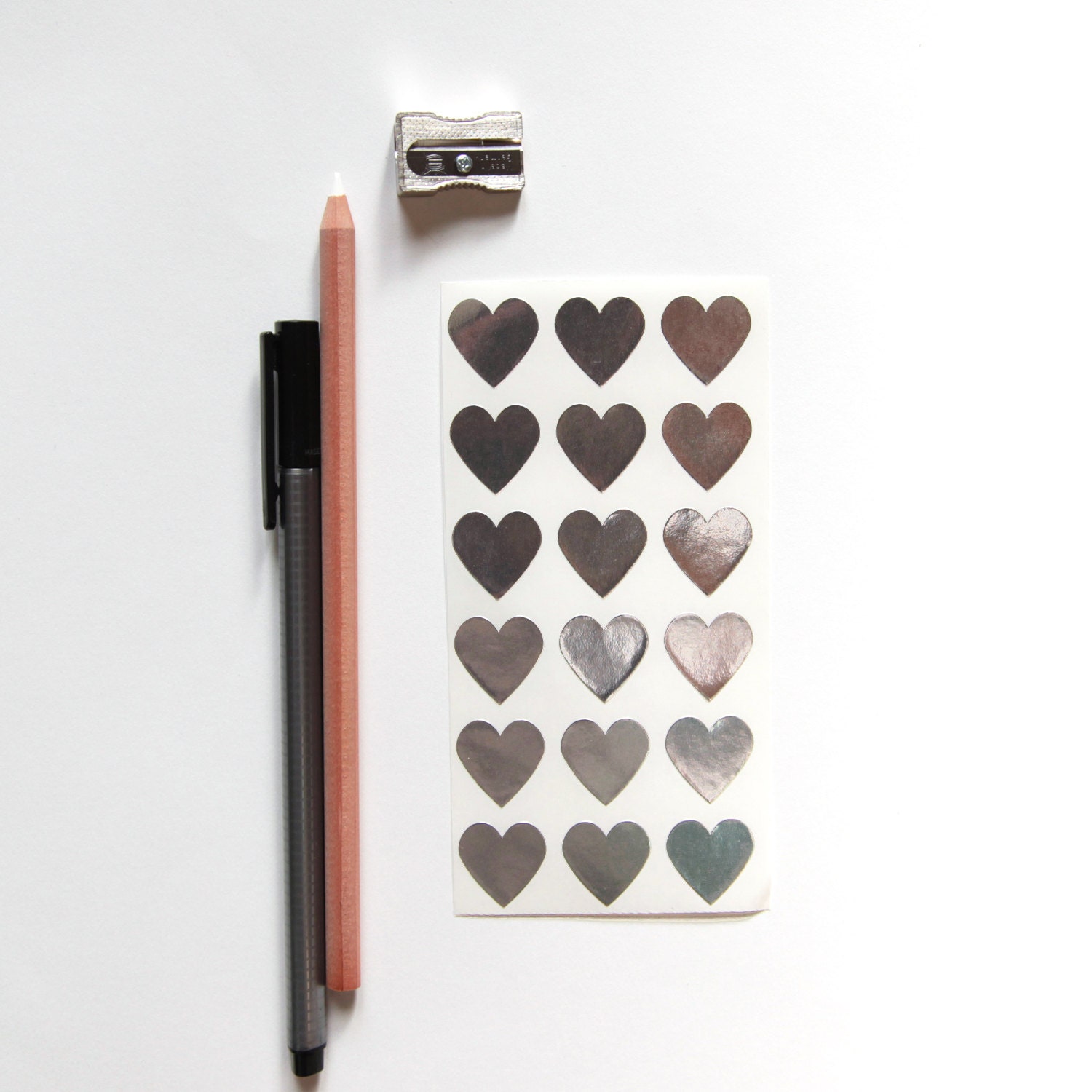 Silver Heart Sticker Seals, Set of 108