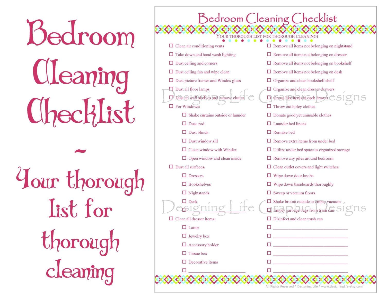 Bedroom Cleaning Checklist PDF Printable By DesigningLife