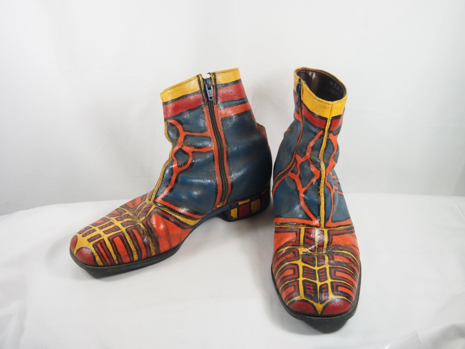 Vintage 60s Hippie Mod Painted Mens Ankle Boots Shoes