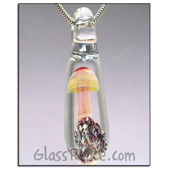 Lampwork Glass Mushroom Bead - boro shroom pendant - Glass Peace glass jewelry (5268)