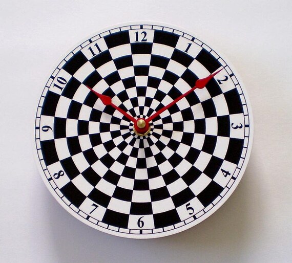 Items similar to Checkered Clock, Black and White Checkers, Spiral