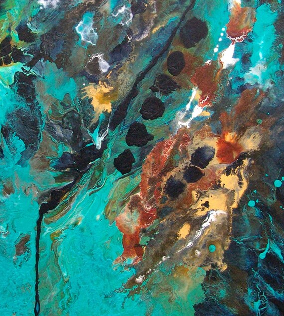 Large Blue Abstract Art Turquoise Teal Colorful by GalleryZooArt