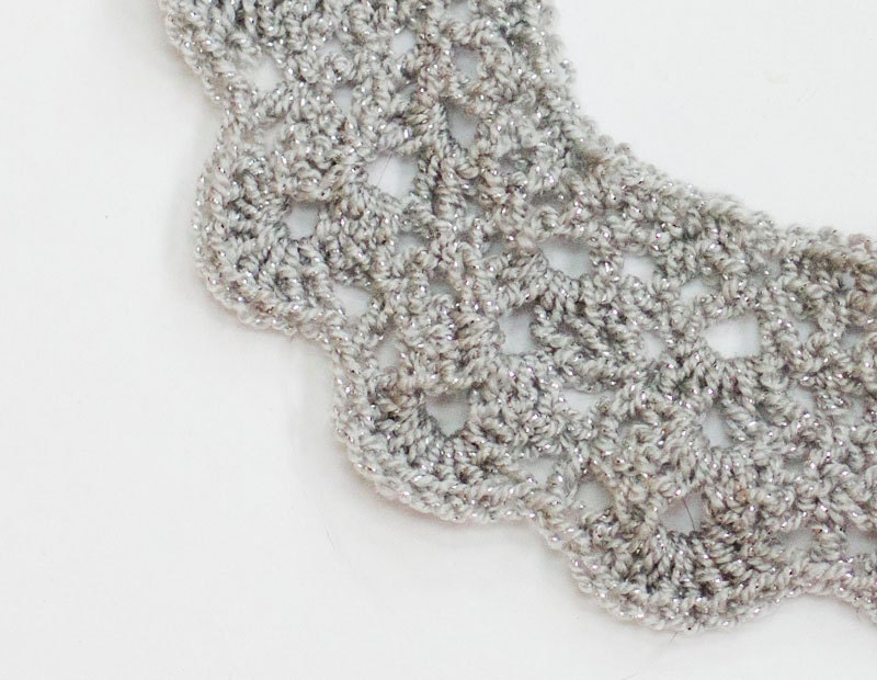 Sparkly Silver Gray Lace Necklace, Collar,  Statement Necklace, Fiber Jewelry, Hand Crocheted - beadedwire