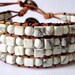 Beaded leather wrap bracelet or cuff - white howlite stone with button clasp