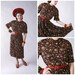 Vintage 1940s Dress - Brown Rayon Day Dress with Bright Primary Floral Print
