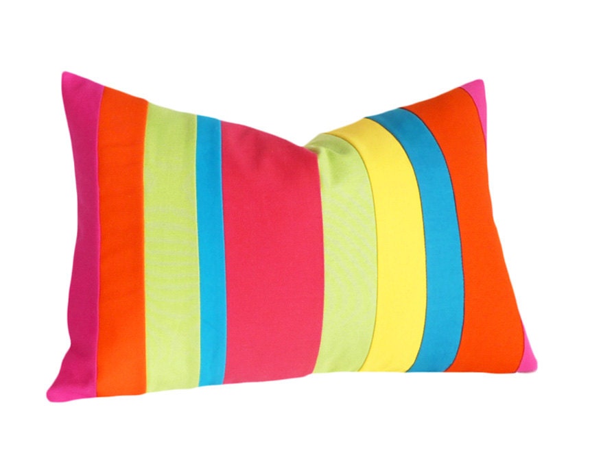 Bright Neon Pillows, Color Banded Throw Pillow, , Spring Stripes, Striped, Color Block, Eco Chic, Oblong Lumbar 14x20