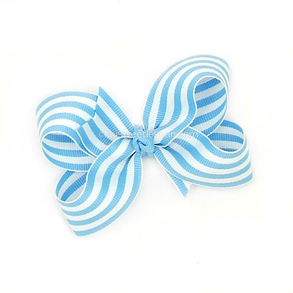 Blue and White Boutique Bow, Bright Blue Striped Bow, 3 inch Hair Bow, Preppy, Candy Striped, Taffy Stripe Baby Toddler Girls - MySweetieBean