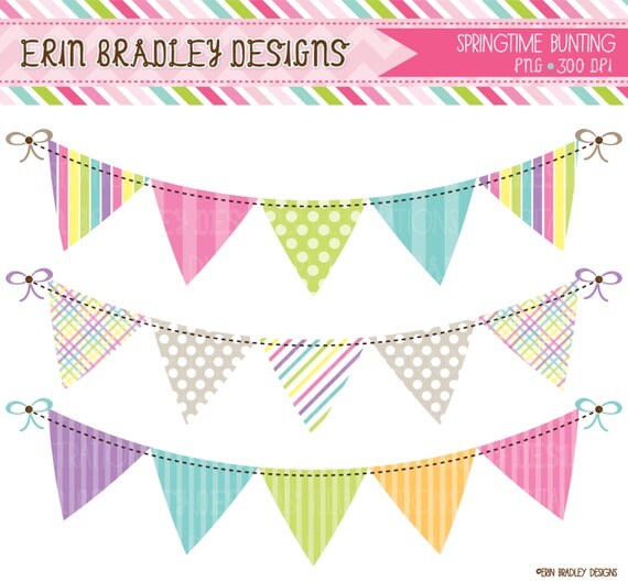 Springtime Bunting Banner Flag Clipart Clip Art Set Personal & Commercial Use Il_570xn