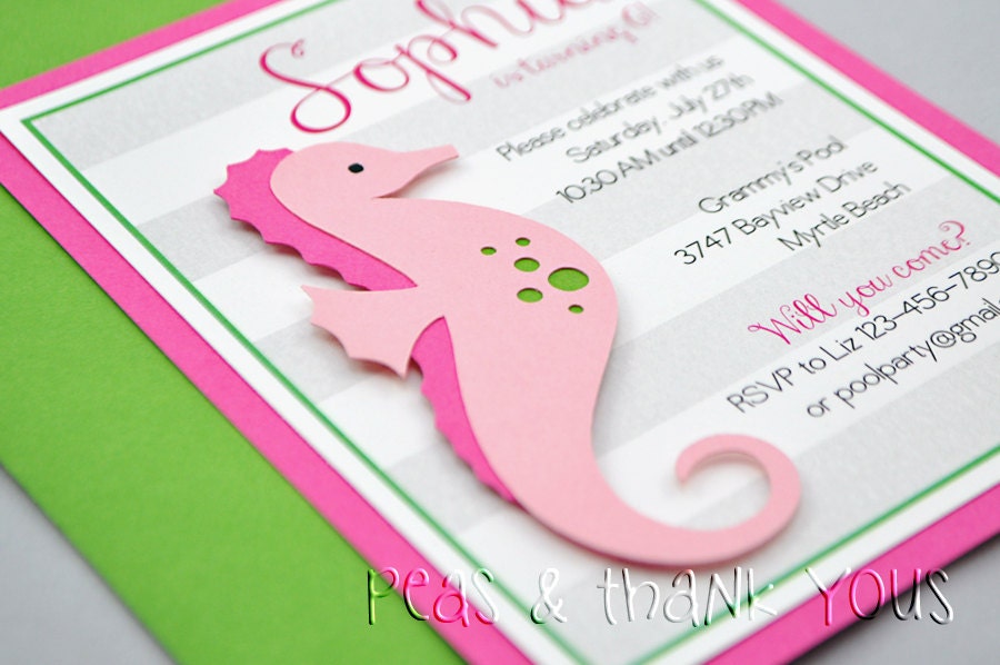 Seahorse Birthday Party Invitations for Girls Ocean or Under the Sea Party