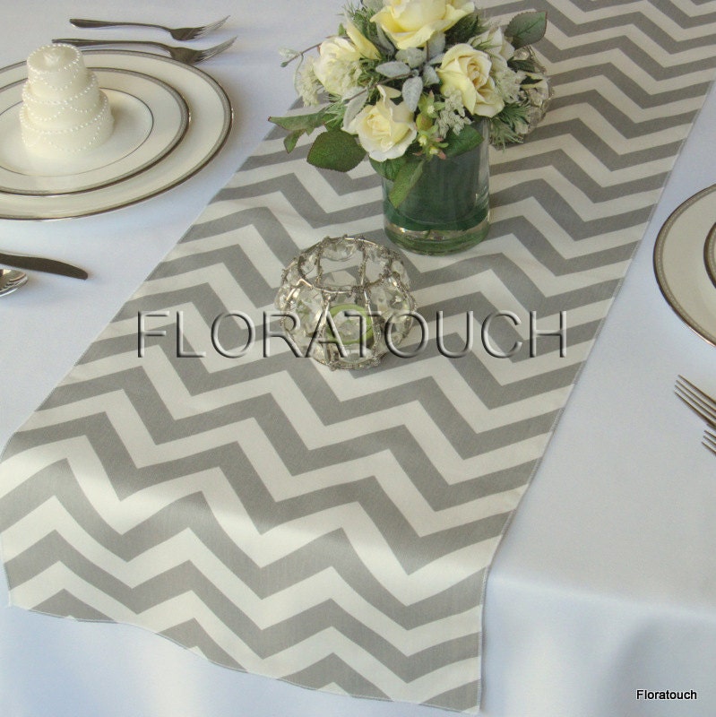wedding  Wedding and Table Runner floratouch on runner by table grey Gray Etsy White Chevron