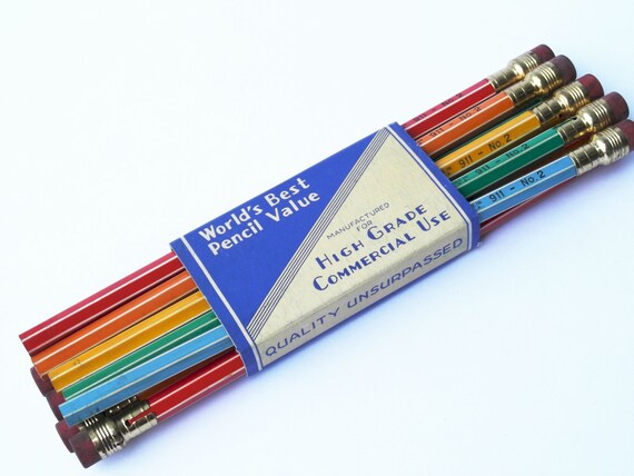 NOS Rainbow Pencils Fat Eraser Fancy Grande Vintage by pezzazz