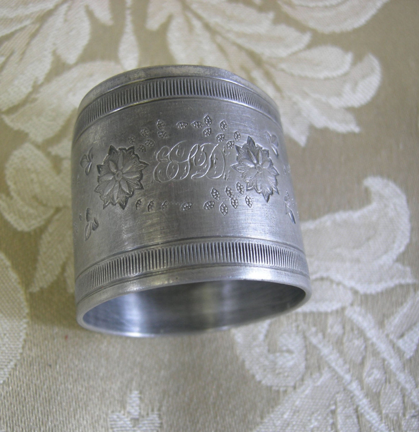 Antique Pewter Napkin Ring Monogramed ESD by Vintageartshome