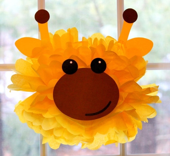 Giraffe pom pom kit king of the jungle safari noahs ark carnival circus baby shower first birthday party decoration Il_570xn