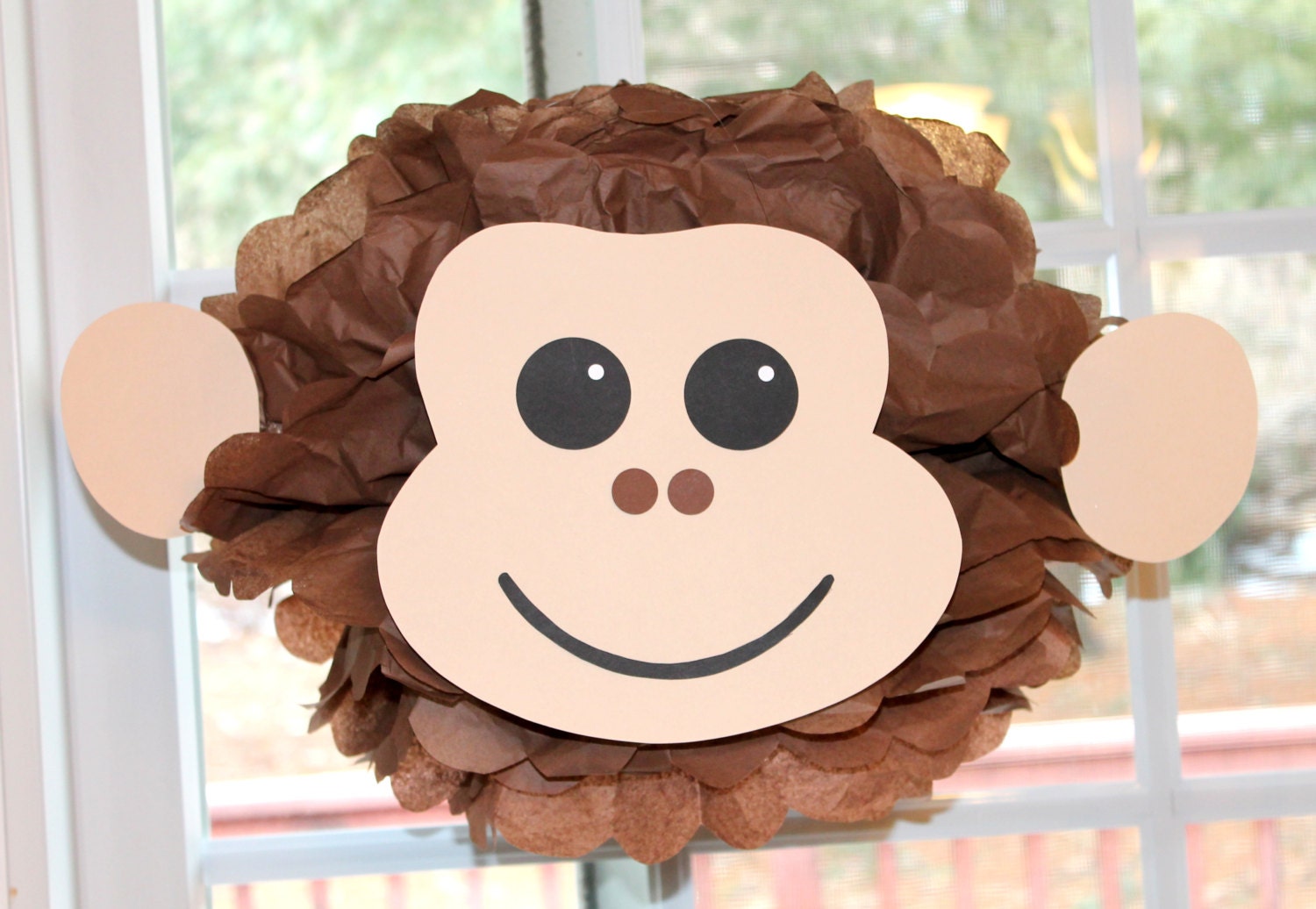 Monkey pom pom kit king of the jungle safari noahs ark carnival circus baby shower first birthday party decoration Il_570xn