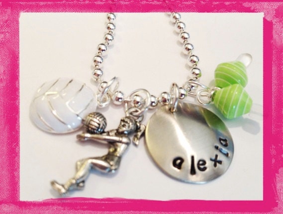 Hand Stamped Charm Necklace-Volley Ball Personalized Jewelry