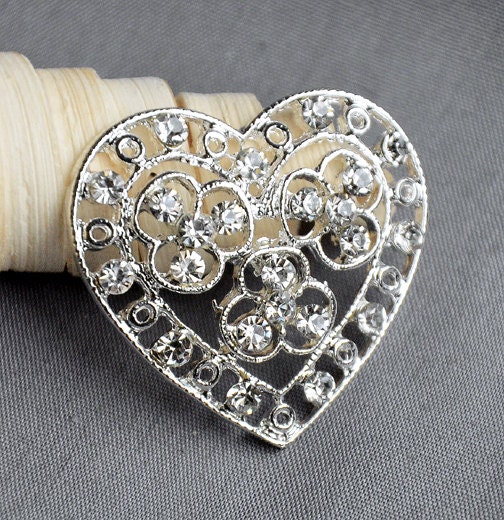 5 Rhinestone Button Embellishment Heart Pearl Crystal Wedding Brooch Bouquet Invitation Valentine's Day BT524