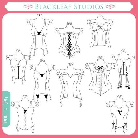 Dress Forms Clip Art Instant Download- vintage, corsets, bridal shower, lingerie shower, premade logo Personal and Commercial Use Clipart Il_570xn
