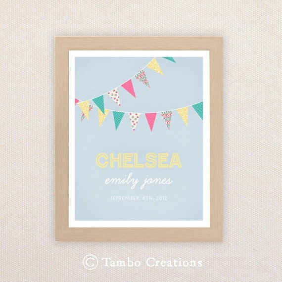 Printable Personalized Nursery Wall Art. Bright Buntings. Girl or Boy. Il_570xn