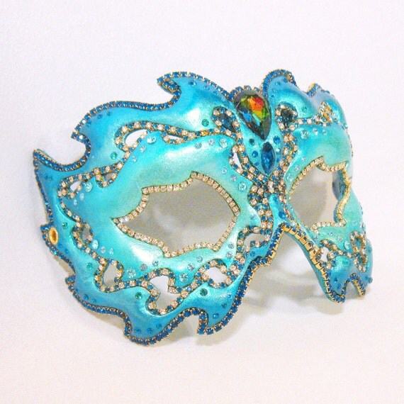Masquerade Mask Teal Filigree Rhinestone by BejeweledMasquerade