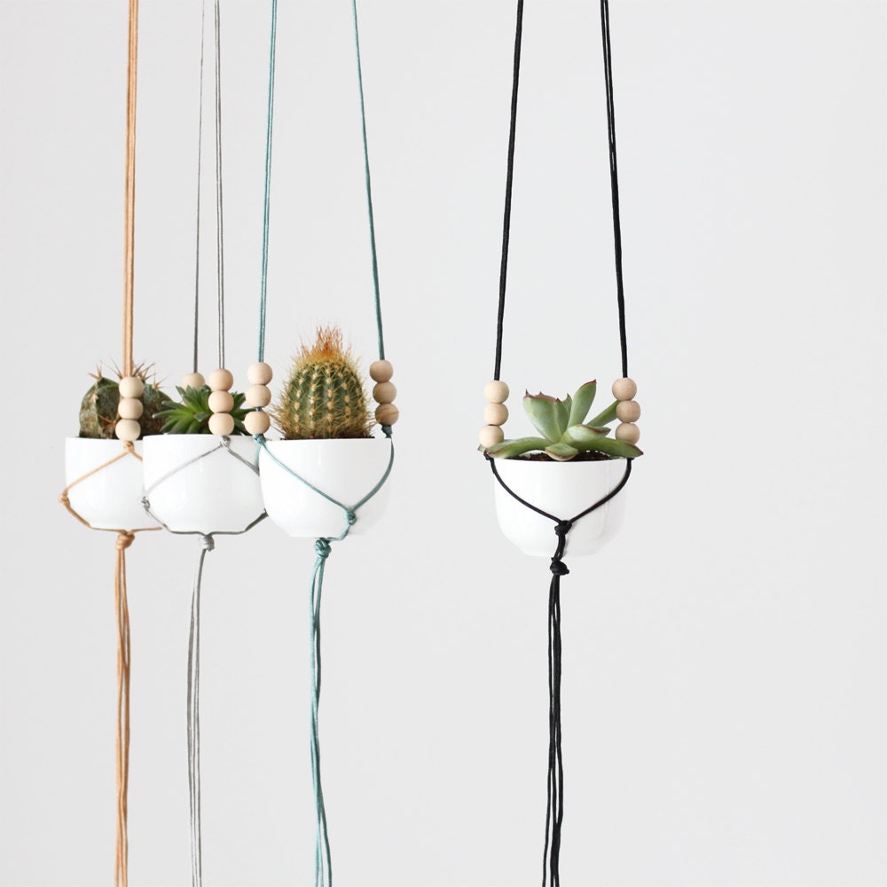 MORE COLORS // Mini Hanging Planter with Cup / Modern Macrame Planter