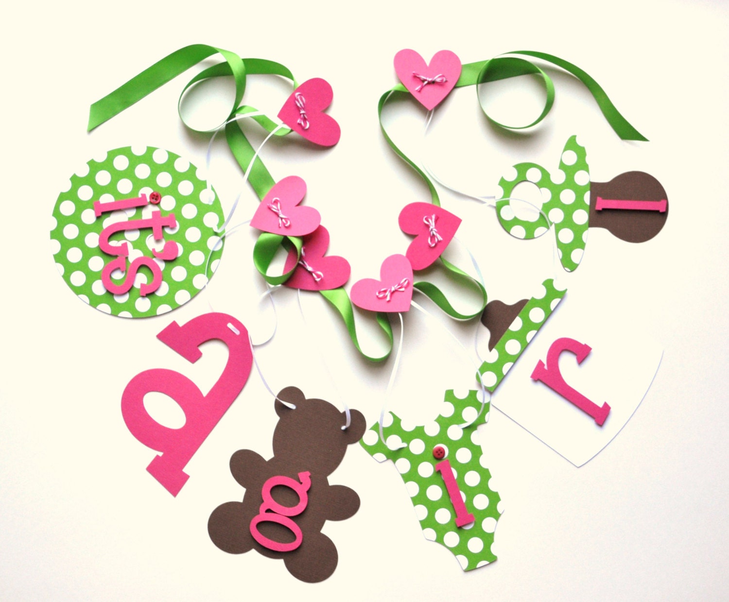 Baby shower decorations, it's a girl banner pink and green polka dots by ParkersPrints on Etsy Il_570xn