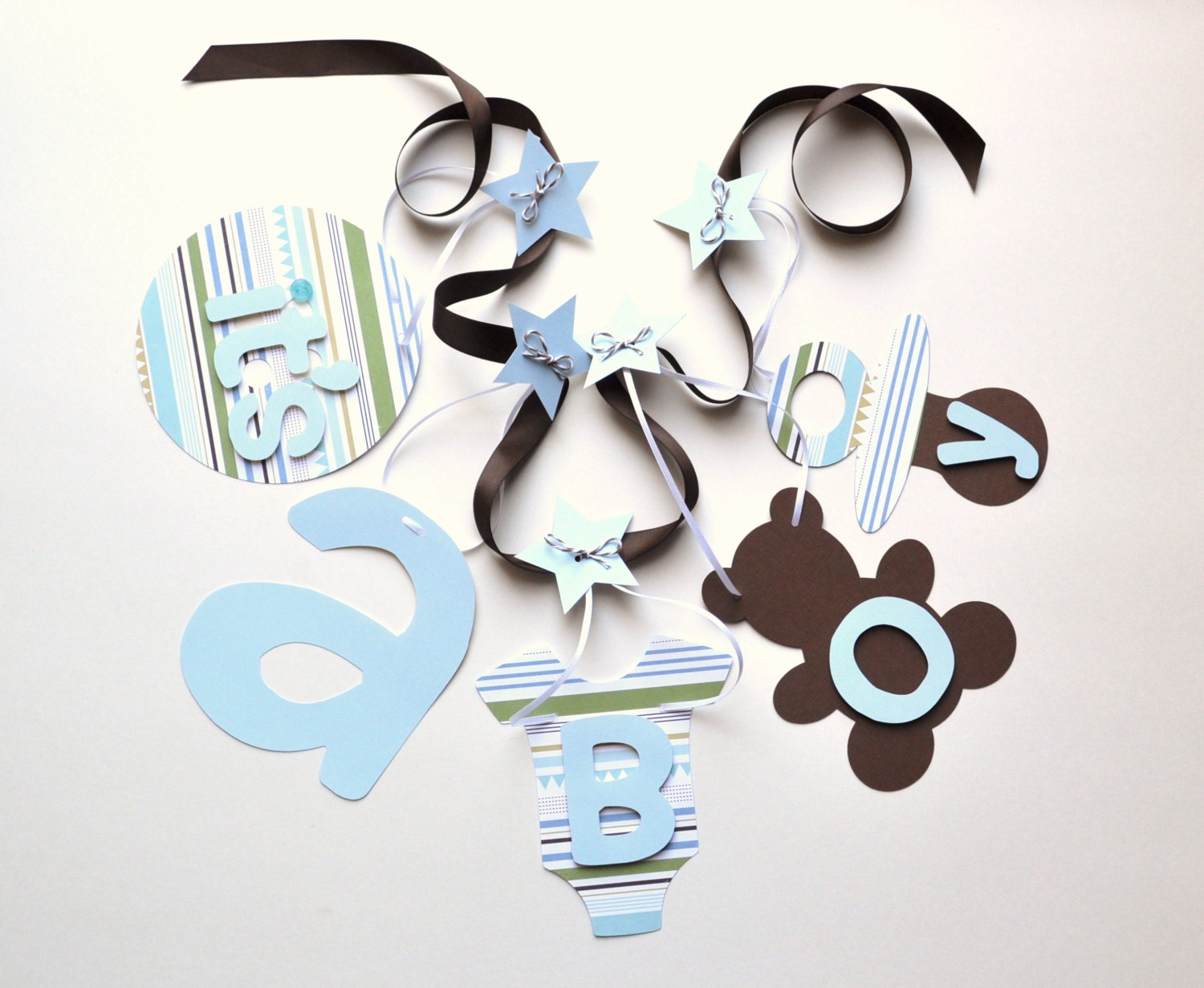 Baby shower banners decorations baby blue and brown stripes it's a boy banner by ParkersPrints on Etsy Il_570xn