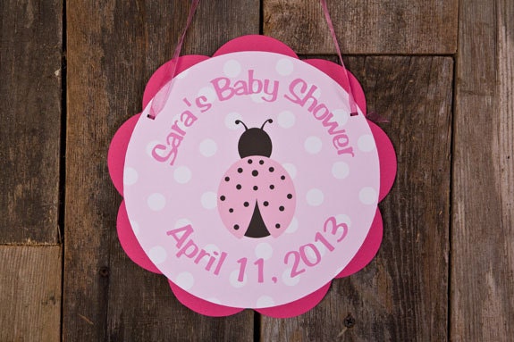 Ladybug Door Sign - Baby Shower Party Decoration - Ladybug Shower Theme in Hot & Light Pink Il_570xn