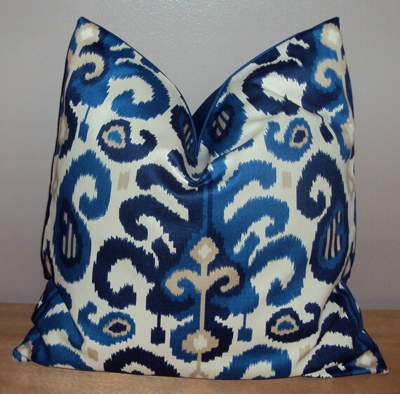 20x20 Navy Indigo Blue Ikat Decorative Pillow Cover by idari