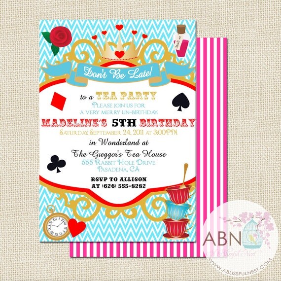 Alice In Wonderland Invitation - Tea Party Collection - PRINTABLE- By A Blissful Nest Il_570xn