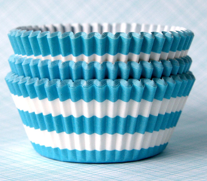 Light Blue Rugby Stripe Cupcake Liners / Cupcake Papers (50) Il_570xn