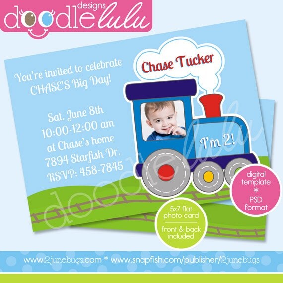 INSTANT DOWNLOAD Digital Printable 5x7 Choo Choo Train Birthday Invitation Card Template (Photoshop) PSD Il_570xn