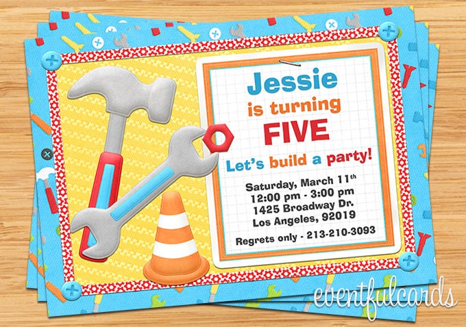 Tools Construction Birthday Party Invitation - Digital - Printable Il_570xn